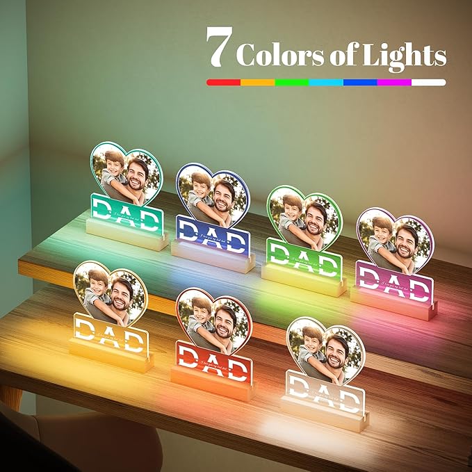 Personalized Dad Gifts for Dad from Daughter Son, Custom Picture Frames with Photo, Customized Photo Frame with Night Light, Personalized Christmas Birthday Gifts for Dad Baby Kid Family