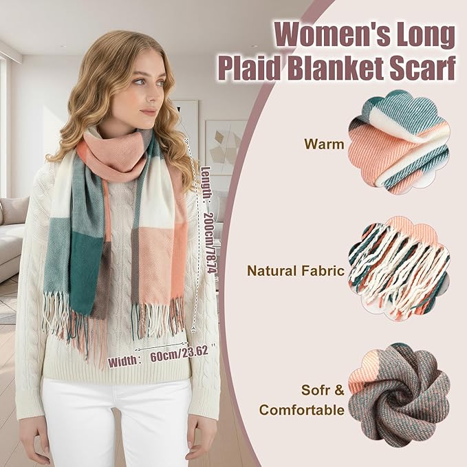 Geyoga 6 Pcs Winter Hat Scarf Gloves Set Knitted Touchscreen Gloves Plaid Scarf Earmuffs Socks Gift for Women Men