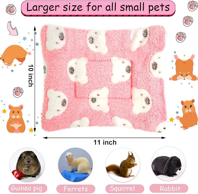 Jetec 3 Pcs Guinea Pig Beds, Fleece Small Animal Mats, Bear, Light Pink | 10 x 11 in Soft Double Sided Fleece Pad for Rabbit, Hamster, Chinchilla, Rat, Warm Hideout, Cozy Small Animal Cage Bed