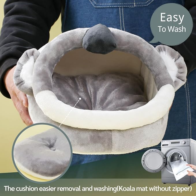 JanYoo Warm Bunny Bed for Rabbits Outdoor Cage Hideout Hut Tent Cave Tunnel Cute House Cotton Washable Winter Gray (XL,Koala)