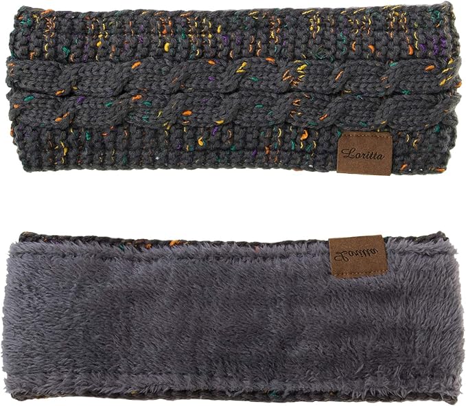 Loritta Womens Ear Warmers Headbands Winter Warm Fuzzy Cable Knit Head Wrap Fleece Lined Gifts