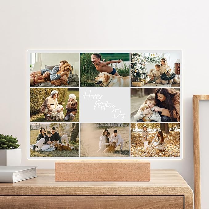 Custom Picture Frames with Photos, Personalized Photo Frame with Night Light, Personalized Birthday Gifts for Mom, Baby, Kid, Family