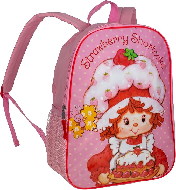 AI ACCESSORY INNOVATIONS Strawberry Shortcake Kids Backpack, 15" Elementary School Girls Book Bag with Padded Straps, Pink