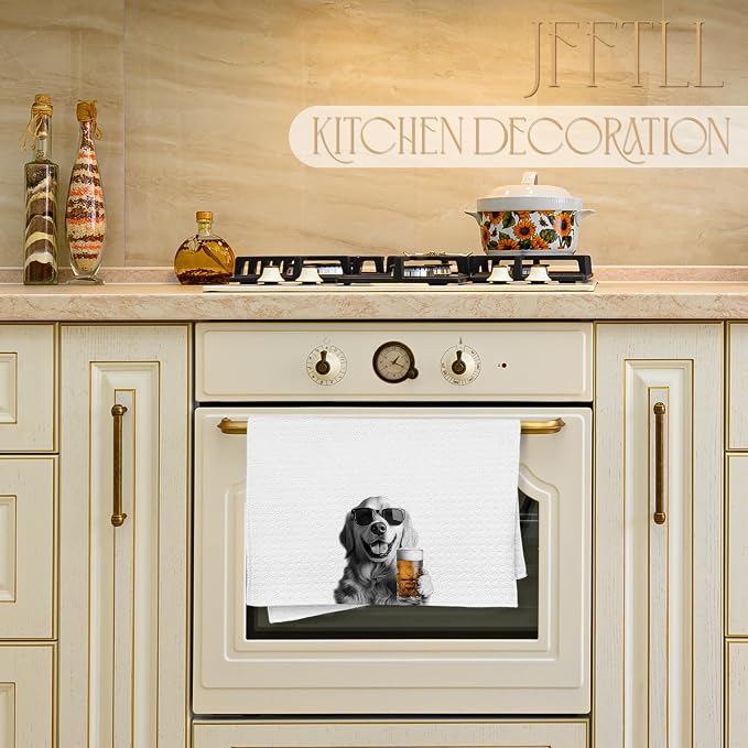 Funny Golden Retriever Beer Kitchen Towels, Golden Retriever Gifts Dish Tea Towels for Kitchen Decor, Bar Towel for Bartender Kitchen, Beer Lover Gift, 16x24 Inch