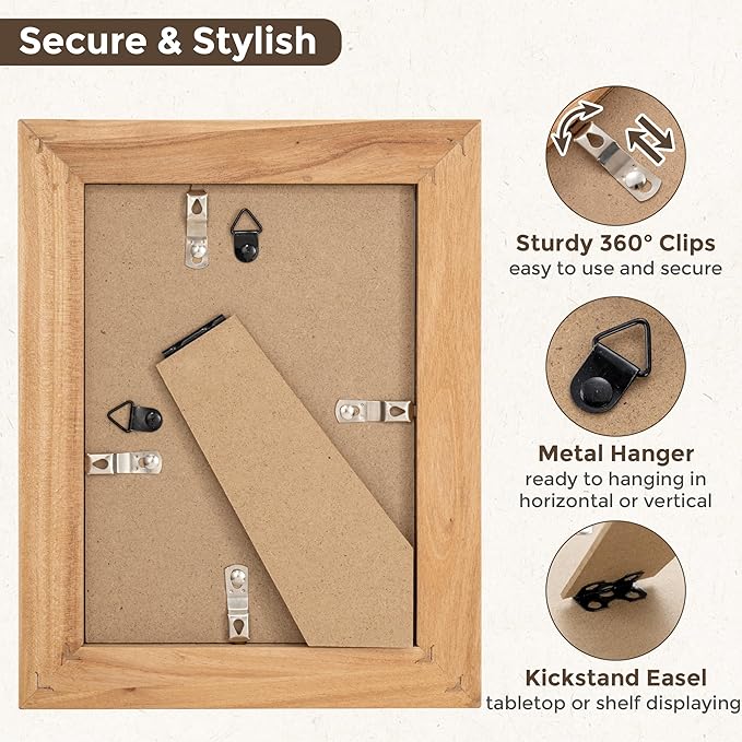 Fun Memories 5x7 Picture Frame with Mat for 4x6 Photo, Solid Elm Wood & Tempered Glass, Rustic Wall & Tabletop Display Frame, Natural, 1 Pack