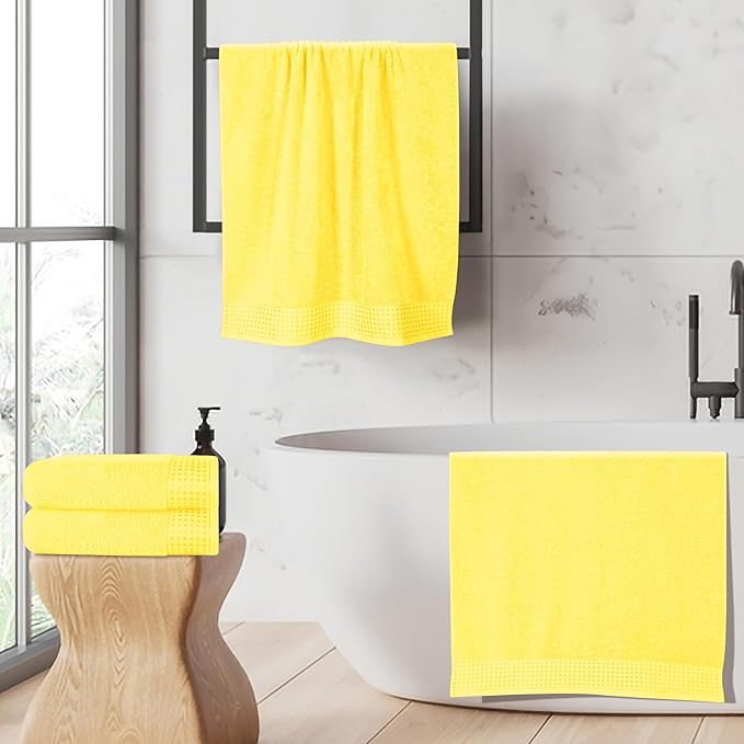 GLAMBURG Ultra Soft 4 Pack Oversized Bath Towel Set 27x54 inches, 100% Cotton Bath Towels, Highly Absorbant Compact Quickdry & Lightweight Towel, Ideal for Gym Travel Camp Pool - Lime Yellow