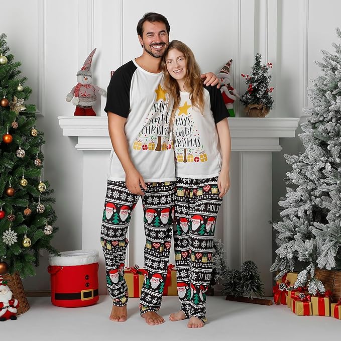 Christmas Pajamas for Family Matching Holiday PJ's Jammies Sets with Short Sleeve Tee and Pants Sleepwear Loungewear