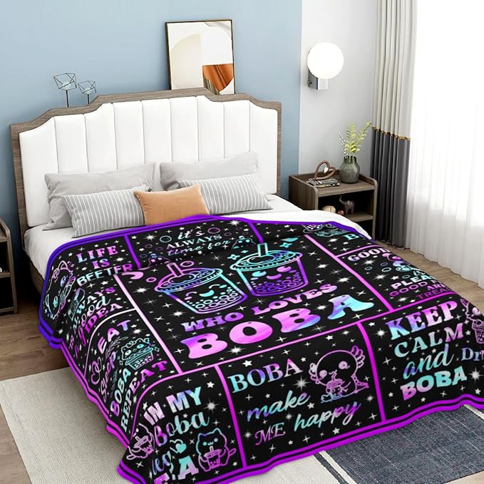 Bubble Tea Blanket Just A Girl Who Loves Boba Decor Stuff Plush Flannel Bedding CBubble Tea Gifts for Girls Women Kids Adults Room Decor 50"X40"