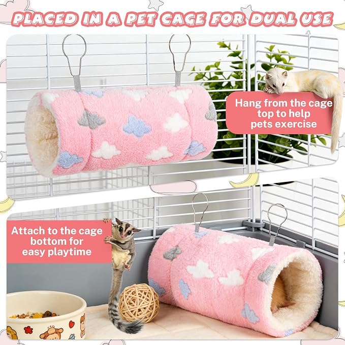RAINFLOW Pink Hamster Tunnel - Soft Rabbit Tunnel for Playing & Resting | Portable Hanging Guinea Pig Tunnel Toy for Ferret, Rat, Hedgehog, Hamster, Squirrel & Sugar Glider, Soft Small Pet Accessory