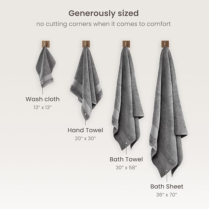BIOWEAVES 100% Organic Cotton Bath Sheet Set of 2 | Soft Oversized Bath Towels | 700 GSM Premium Bath Towel Sheet Set GOTS Certified - Light Grey