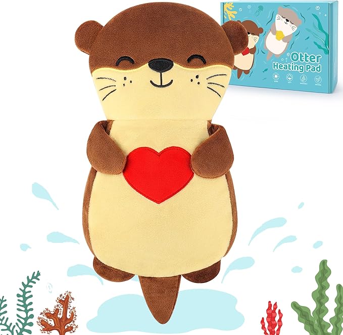 Otter Microwave Heating Pad for Period Cramps,Microwavable Heating Pad for Women Mother's Day Kids Birthday,Otter with Heart Plush Heating Pad with Lavender Scented for Neck Back Knee Pain Relief