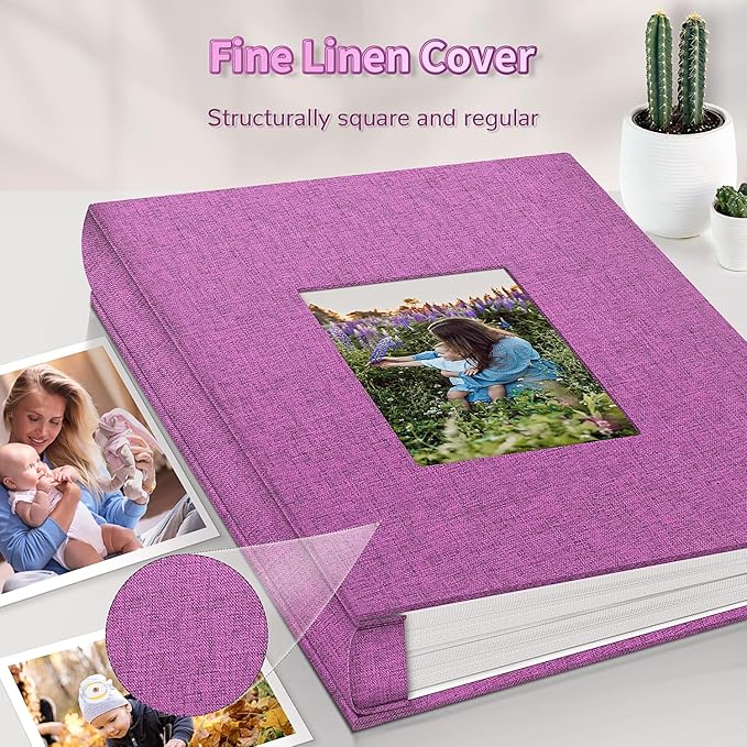 Photo Album 4x6 with 600 Pockets,Slip-in Picture Albums,Linen Cover Memory Book with Front Window,White Page Vertical Photo Book for Wedding,Family,Anniversare,Baby,Vacation