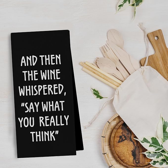 Gqtt Wine Lovers Dish Towel - Funny Kitchen Towels, Decorative Waffle Weave, Tea Hand Towel, 1624 Inches (Black)