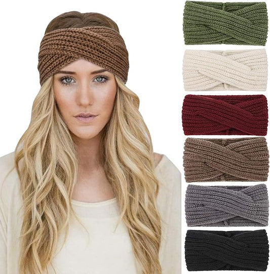 DRESHOW Winter Knit Chunky Headbands for Women Crochet Turban Knitted Ear Warmer Fashion Head Wrap 6 Pack