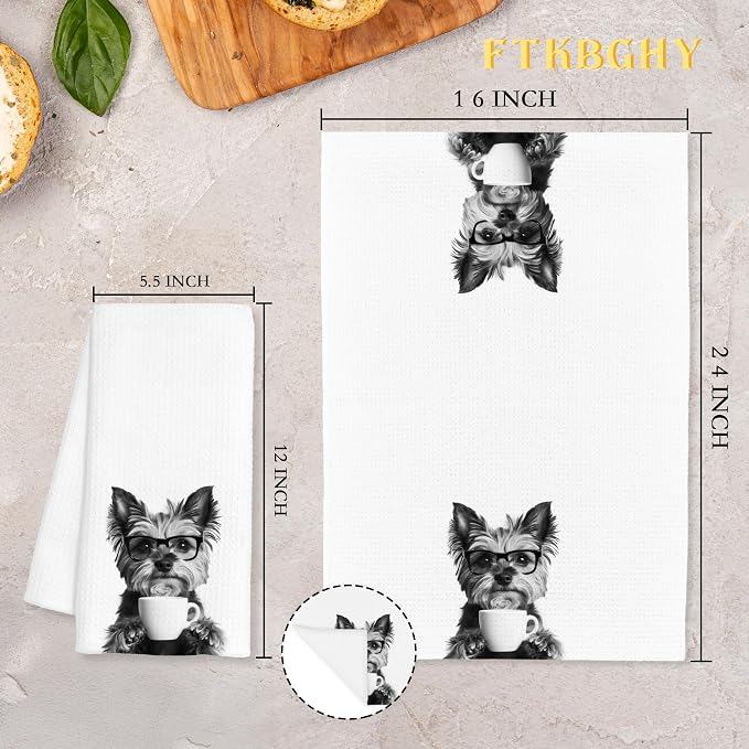Funny Yorkshire Terrier Coffee Kitchen Towels, Yorkshire Terrier Gifts, Yorkie Gifts for Women Decorative Dish Hand Tea Towels for Kitchen Coffee Bar Decor, 16x24 Inch