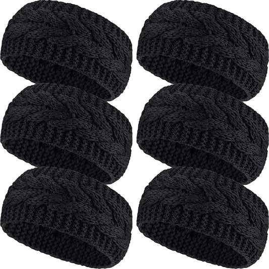 Pangda 6 Pieces Women's Winter Headbands Cable Knitted Headbands Knit Earmuffs Chunky Ear Warmers for Women Girls Wear and Sport (Black)