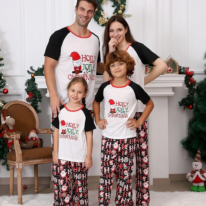 Christmas Pajamas for Family Matching Holiday PJ's Jammies Sets with Short Sleeve Tee and Pants Sleepwear Loungewear