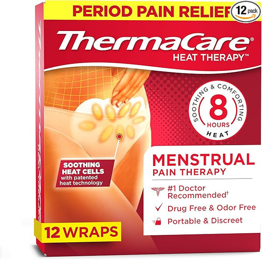 ThermaCare Menstrual Heating Pads - Portable, Adhesive HeatWraps for Period Cramps & Backache Relief - Discreet, Cord-Free Heat Therapy - Up to 8 Hours of Relief (12-Count)