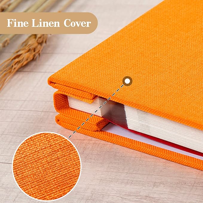 potricher Large Photo Album Self Adhesive 4x6 5x7 8x10 Pictures Linen Cover 40 Blank Pages Magnetic DIY Scrapbook Albums with A Metallic Pen (Orange)