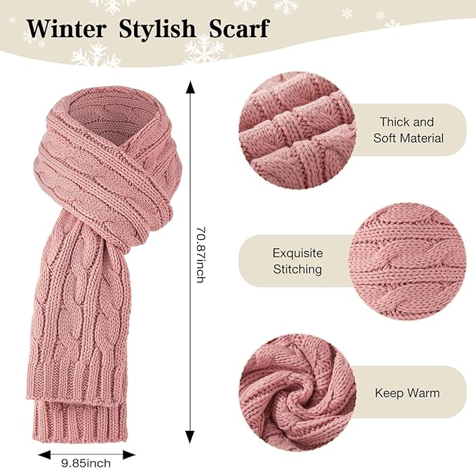 Tavaleu Womens Winter Beanie Hat Scarf Gloves Set, Pom Pom Beanie Warm Knit Scarf Touchscreen Gloves for Cold Weather