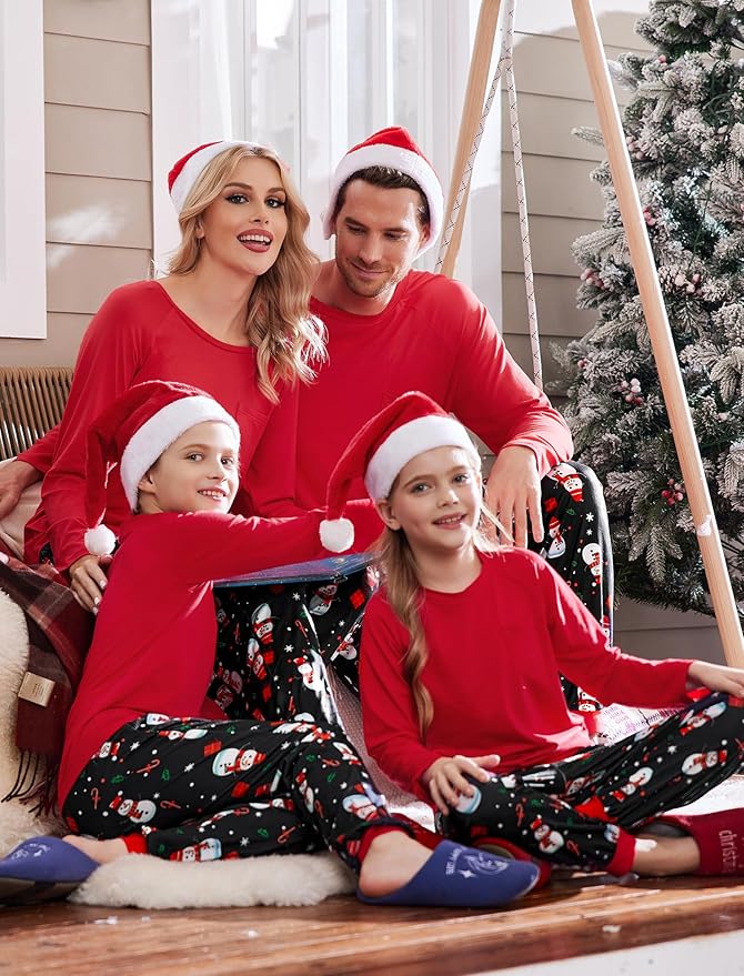 Ekouaer Family Matching Pajamas Christmas Sleepwear Long Sleeve Sleep Shirt with Plaid Pants Soft Loungewear Pjs Set S-XXL