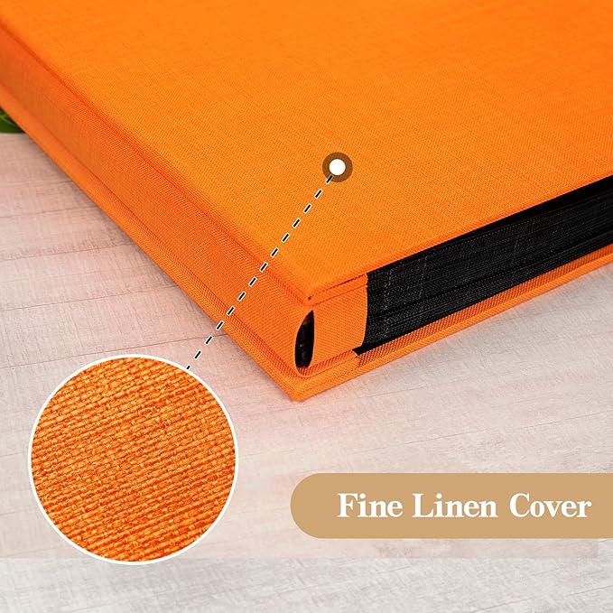 potricher Small Photo Album 4x6 100 Photos Linen Cover Picture Photo Book for Family Wedding Anniversary Baby Vacation (Orange,100 Pockets)