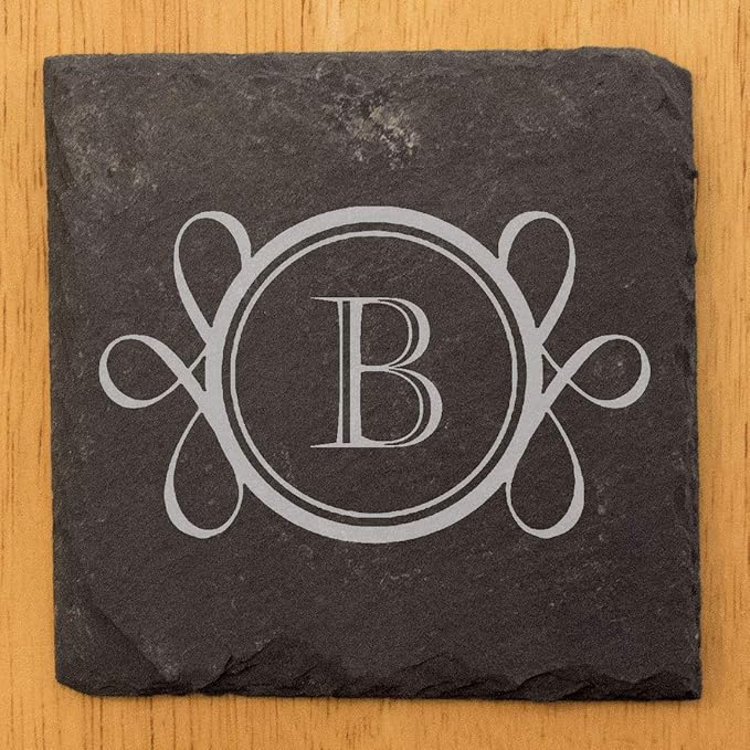 A Touch of Elegance: Personalized Slate Coasters with Monogram - Square Slate - Set of 4