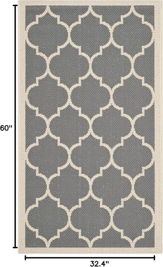 SAFAVIEH Washable Rug Outdoor Courtyard Collection - 2'7" x 5', Anthracite & Beige, Non-Shedding & Easy Cleaning, Ideal for Patio, Backyard, Mudroom (CY6914-246)