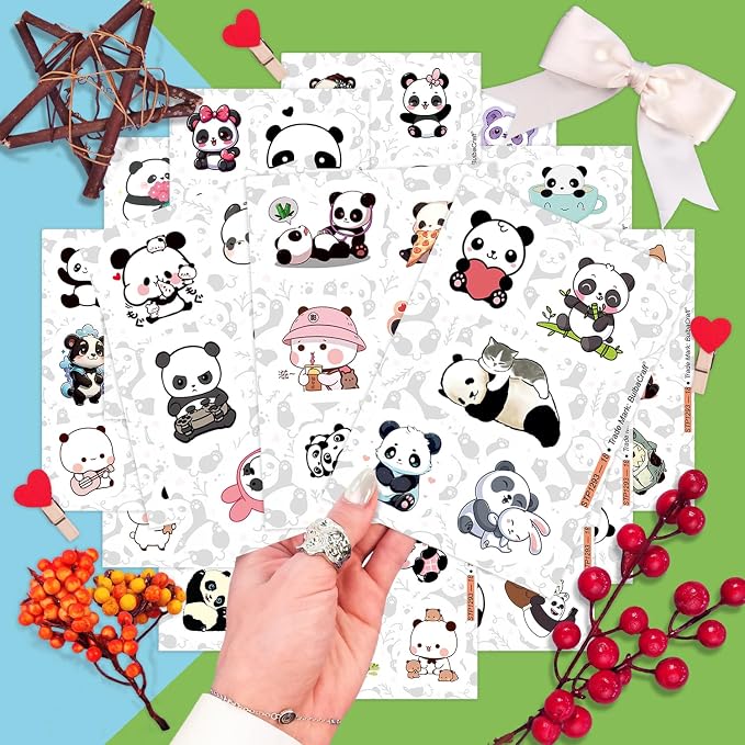 100Pcs Panda Stickers for Water Bottle and Laptop - Panda Party Supplies & Decorations, Waterproof Vinyl Decals, Cute Animal and Bear Stickers, Gifts for Women & Men