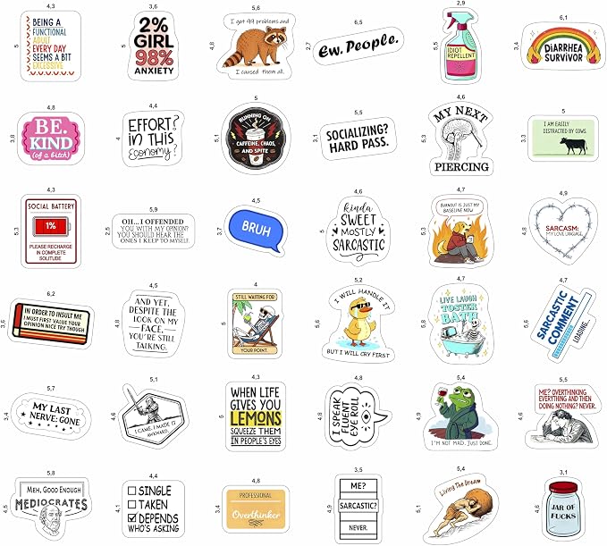 100Pcs Sarcastic Stickers for Adults - Funny Inappropriate Snarky Stickers, Sassy Unhinged Mean Silly Decals for Water Botttle, Laptop - Gag Gifts for Women & Men