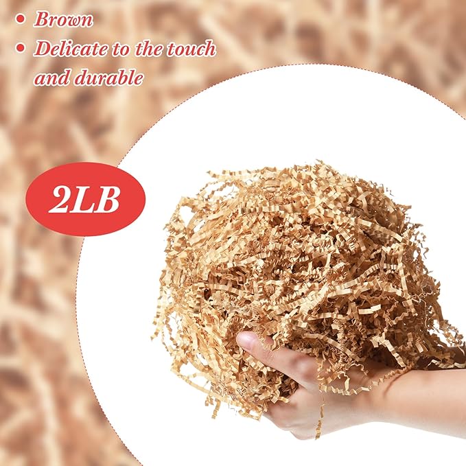 2LB Brown Crinkle Cut Paper Shred Filler Shredded Paper for Gift Box for Graduation Wedding Christmas Birthday Wrapping Boxes Bags