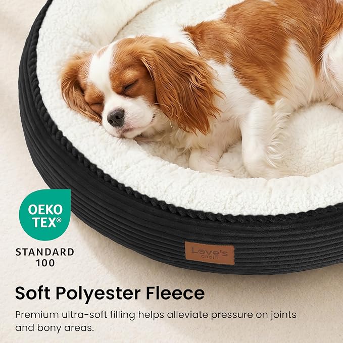 Love's cabin Round Donut Cat and Dog Cushion Bed, 30in Pet Bed for Medium or Large Dogs, Anti-Slip & Water-Resistant Bottom, Soft Durable Fabric Pet Beds, Washable Calming Cat Bed, Black