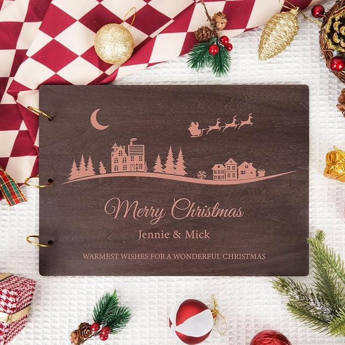 Personalized Wooden Photo Album, Family Christmas Memory Photo Album, Custom Couples Album Scrapbook for Treasured Family, Daughter, Friendship Christmas Gifts