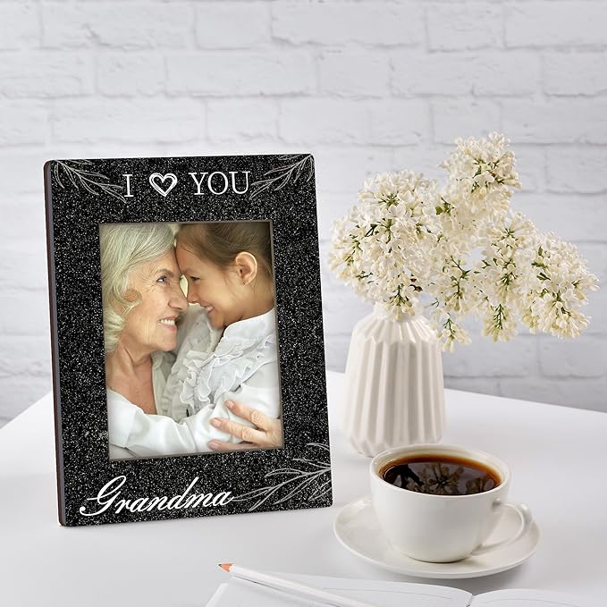 Grandma Gifts,“I Love You”Black Wood Picture Frame, 4x6 Inch, Vertical Photo Frame, Meaningful Gift for Grandma, Elegant Tabletop and Home Display