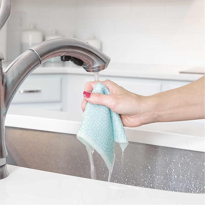 ELYN Swedish Dishcloths, Reusable & Washable Sponge Cloths, Absorbent Cleaning Paper Towels for Kitchen, Dishes, Counters and More, 10 Pack, Grey & Navy Pattern