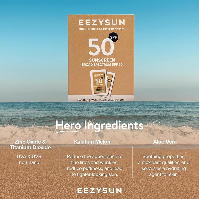 Mineral SPF 50 Travel Size Sunscreen Snap Packets 10pk - Infused with Aloe Vera - Vegan & Reef-Safe - Broad Spectrum - Non-Oily & Natural with UVA/UVB Protection, 0.27 FL OZ per packet