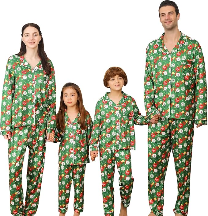 ANGELGGH Family Christmas PJs Matching Sets 2 Pcs Festival Party Pajamas Holiday Warm Sleepwear Couples Button Loungewear
