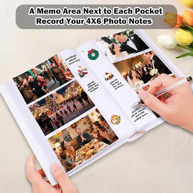 Ruibytree Photo Album 4x6 450 Photos with Writing Space,PU Leather Cover with Front Window Picture Album,4 x 6 Photo Book for Wedding Kids Travel Family Baby Vacation Couple (White)