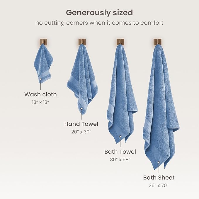 BIOWEAVES 100% Organic Cotton 700 GSM Plush Bath Towels 30" x 58" GOTS Certified - Cerulean Blue, Pack of 2