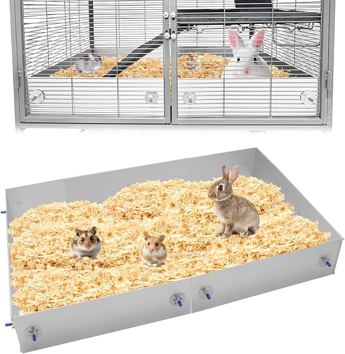 Anti-Rust Aluminum Scatter Guards for Ferret & Critter Nation Cages | Urine & Poop Guard Panel, Adjustable Fence to Keep Floor Clean for Ferrets, Chinchillas, Rats (Silver, Single Layer Set)