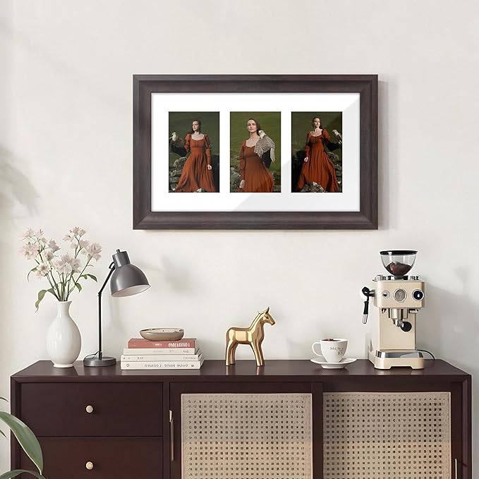 8x14 Picture Frame 4x6 Collage Picture Frame Displays Three 4x6 inch Photos or 8x14 (Without Mat) Wall Decor or Tabletop Walnut