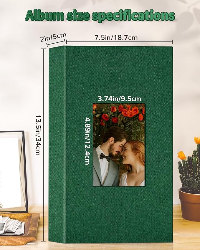 Photo Album 4x6 with 300 Pockets,Slip-in Picture Albums,Linen Cover Memory Book with Front Window,White Page Vertical Photo Book for Wedding,Family,Anniversare,Baby,Vacation
