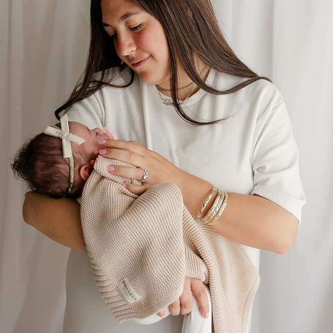 Heritage Knit Organic Cotton Baby Blanket - Soft Warm Cozy Unisex Receiving Cuddle Stroller Beige Blanket for Newborns, Infants Toddler, Boys and Girls (Oatmeal, 0-2 Years)