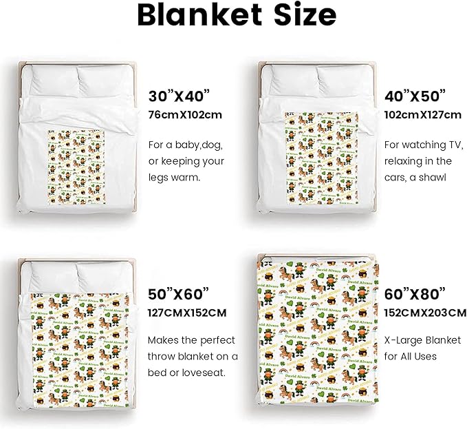 Ship Next Day, Personalized Baby Blanket for Boys Girls - Printed in USA, Custom Name Toddler Blanket with Lucky Horse Pattern, Perfect Newborn Gift