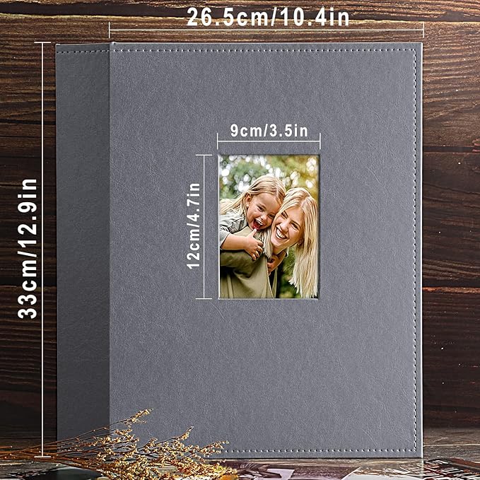 Ywlake Photo Album 4x6 400 Pockets, Leather Photo Albums Holds 400 Vertical Pictures Only Grey
