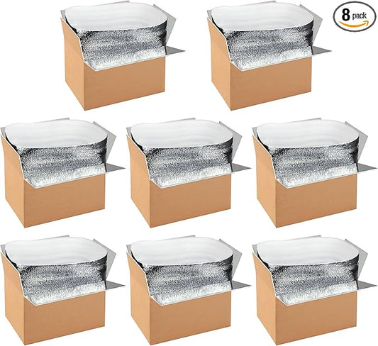 Simple deluxe 8 Pack Insulated Shipping Boxes with Aluminum Foil Liner,Thermal Insulation Cold Pack Shipping Boxes for Frozen, Reusable Styrofoam Cooler Box, Small Mailing Box, 12''x10''x7''