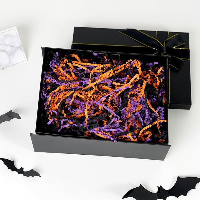 Bobobag - 1LB Halloween Crinkle Cut Paper Shred Filler Recyclable Gift Wrap confetti Raffia Grass Shred Paper for Gift Wrapping Basket Filling Box Filling Party Decor (Black/Orange/Purple)