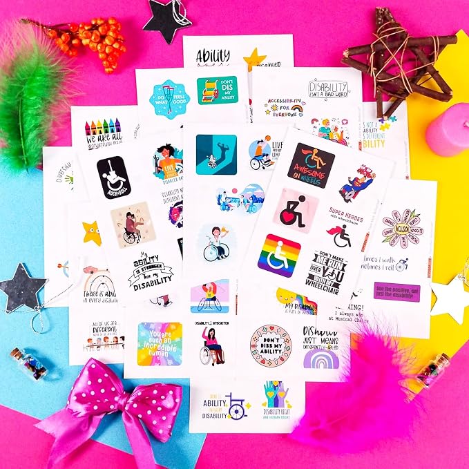 100Pcs Disability Stickers for Water Bottle and Laptop - Disability Pride Party Supplies & Decorations, Waterproof Vinyl Support Decals, Gifts for Women & Men