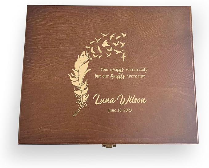 Engraved Memorial Keepsake Box: Walnut-Stained Pine Wood Sympathy Gift - In Loving Memory Box - Memorial Wooden Gifts