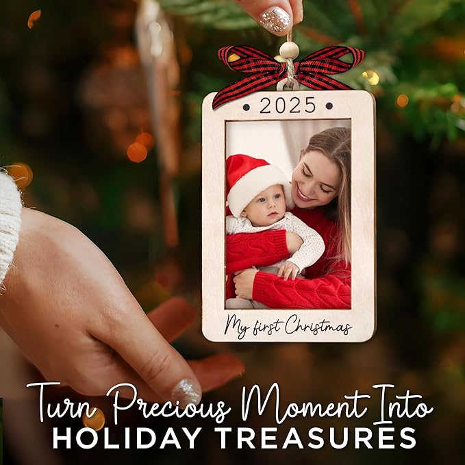 Babys First Christmas Ornament 2025 Girl And Boy - Wooden Portrait Picture Frame Ornaments For Tree - My First Christmas Ornament - New Mom Gift - Baby's First Christmas Gifts 2025